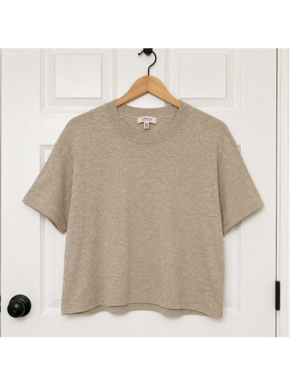 Haven Well Within Women’s XXL Beige Knit Short Sleeve Top Livaeco Viscose